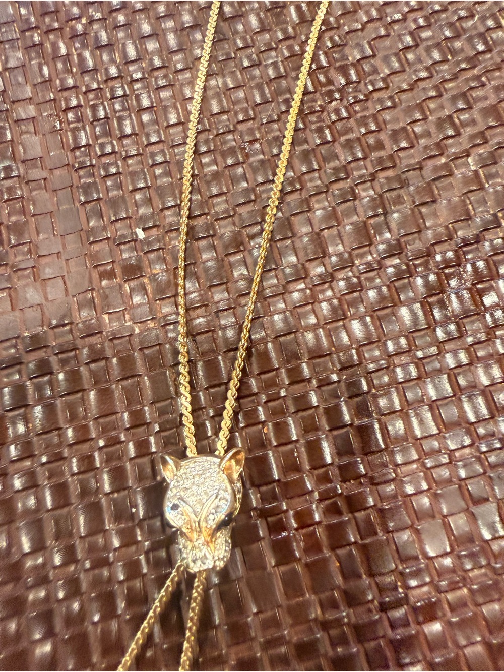 Source Unknown Gold Panther Head Pendant Necklace with Crystal Accents